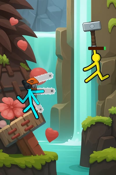 A stickman is holding a pair of scissors.